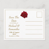 Elegante Rote Rose - Hochzeit speichert das Datum Ankündigungspostkarte (Rückseite)
