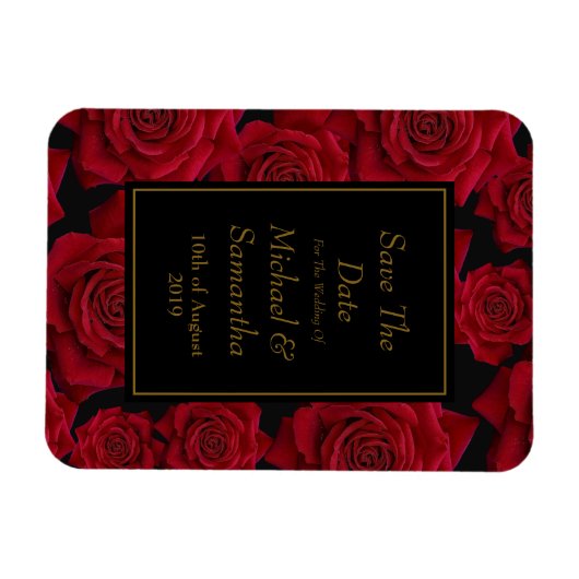 Elegante Rote Rose - Hochzeit speichert das Datum Magnet (Horizontal)