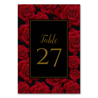 Elegante Rote Rose - Hochzeit Tischnummer