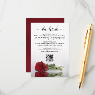 Elegante Rote Rose Hochzeitdetails QR-Code Begleitkarte