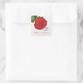 Elegante Rote Rose Hochzeitsticker Quadratischer Aufkleber (Tasche)