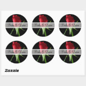 Elegante Rote Rose Hochzeitsticker Runder Aufkleber (Blatt)