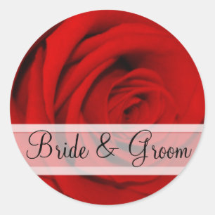 Elegante Rote Rose Hochzeitsticker Runder Aufkleber