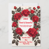 Elegante Rote Rose Hochzeitsvorlage Einladung (Vorderseite)