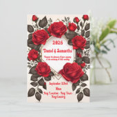 Elegante Rote Rose Hochzeitsvorlage Einladung (Stehend Vorderseite)