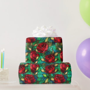 Elegante Rote Rose Imitate gestanztes Glasmuster Geschenkpapier