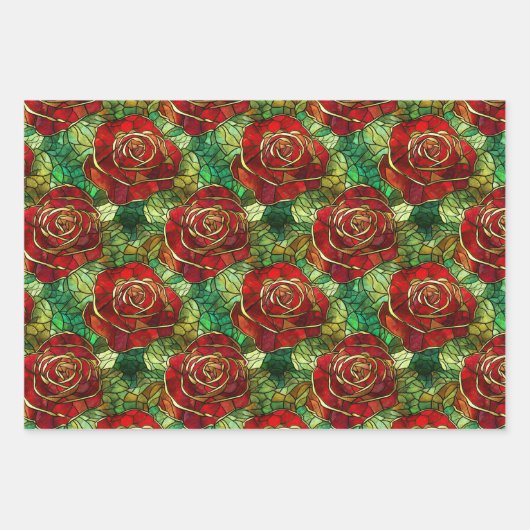 Elegante Rote Rose Imitate gestanztes Glasmuster Geschenkpapier Set (Vorderseite 3)