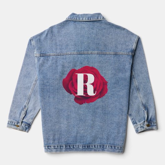 Elegante Rote Rose Initial Modern Monogram Jeansjacke (Rückseite)