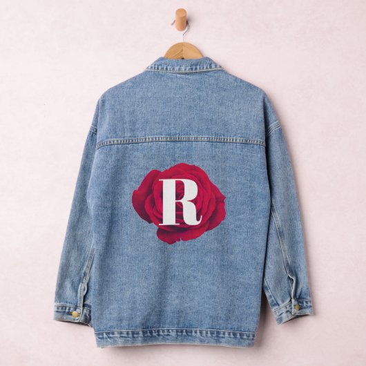 Elegante Rote Rose Initial Modern Monogram Jeansjacke (Hangar)