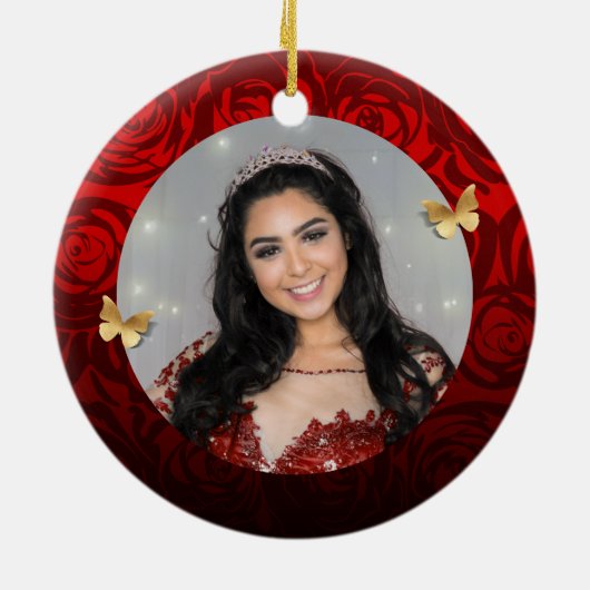 Elegante Rote Rose Keramik Ornament (Hinten)