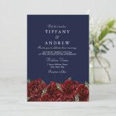 Elegante Rote Rose Leaf Moderne Hochzeit Einladung (Stehend Vorderseite)