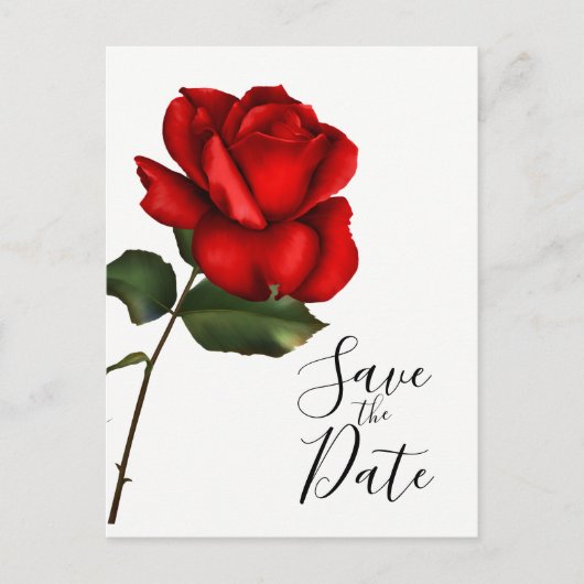 Elegante Rote Rose Long Stem Wedding Save the Date Ankündigungspostkarte (Vorderseite)
