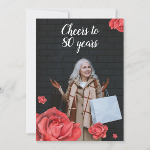 Elegante Rote Rose Mama Foto 80. Geburtstag Einladung