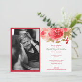 Elegante Rote Rose mit Blumen, das Leben feiernd Dankeskarte (Stehend Vorderseite)