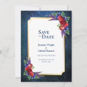 Elegante Rote Rose mit Goldbrasse-Hochzeit Save The Date (Vorderseite)