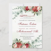 Elegante Rote Rose Muslim Wedding Nikah Einladung (Vorderseite)