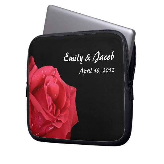 Elegante Rote Rose Personalisierte Notebook-Tasche Laptopschutzhülle (Vorderseite Links)