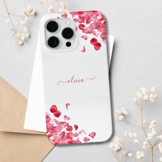Elegante Rote Rose Petals Floral Individuelle Name Case-Mate iPhone Hülle