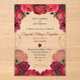 Elegante Rote Rose Quinceañera Modernes Flora 15 A Acryleinladungen