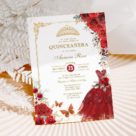 Elegante Rote Rose Quinceñera Prinzessin Einladung