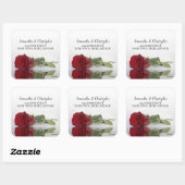 Elegante Rote Rose Reflections Wedding Address Lab Quadratischer Aufkleber (Blatt)