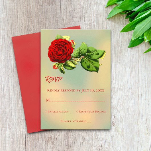 Elegante rote Rose Romantische gerahmte Blumenhoch RSVP Karte