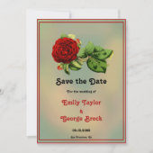 Elegante rote Rose Romantische gerahmte Blumenhoch Save The Date (Vorderseite)