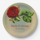 Elegante Rote Rose Romantische Sommerblumenhochzei Pappteller (Vorderseite)