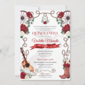 Elegante Rote Rose Rustic Mariachi Charra Quincean Einladung (Vorderseite)