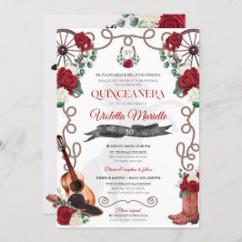 Elegante Rote Rose Rustic Mariachi Charro Quincean Einladung