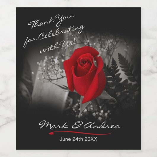 Elegante Rote Rose Schwarz und Weiß Vignette Weinetikett (Einzelnes Label)