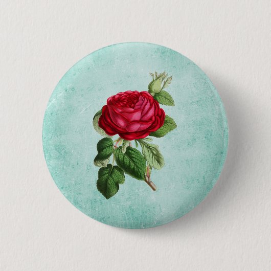 Elegante Rote Rose über Vintages Minzgrün Button (Vorderseite)