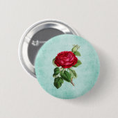 Elegante Rote Rose über Vintages Minzgrün Button (Vorne & Hinten)