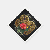 Elegante Rote Rose und Goldene Filigree 80. Geburt Serviette (Ecke)