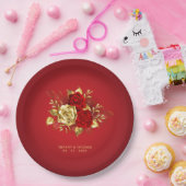 Elegante Rote Rose- und Goldhochzeit Pappteller (Party)