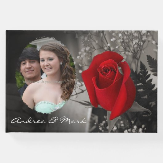 Elegante Rote Rose und weiche Kanten Oval Foto Rah Gästebuch (Vorderseite)
