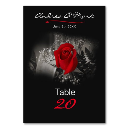Elegante Rote Rose Vignette Black Classic Table Nu Tischnummer (Vorderseite)