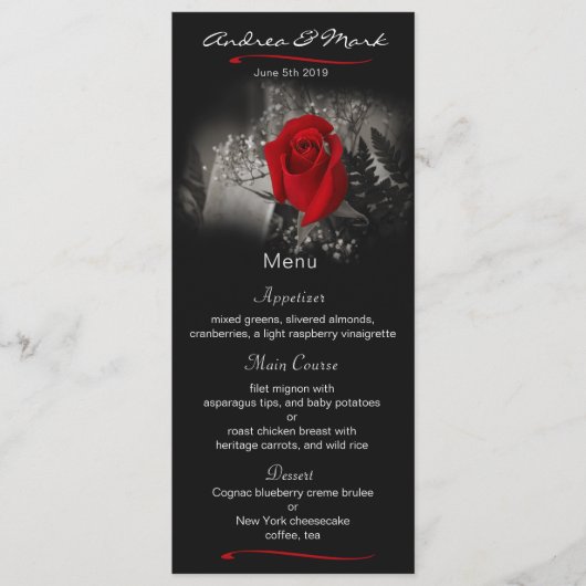Elegante Rote Rose Vignette Wedding Menu Card Menükarte (Vorderseite)