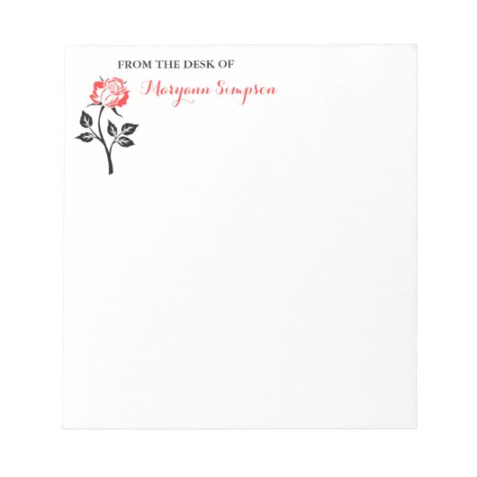 Elegante Rote Rose vom Schreibtisch Notizblock (Vorderseite)