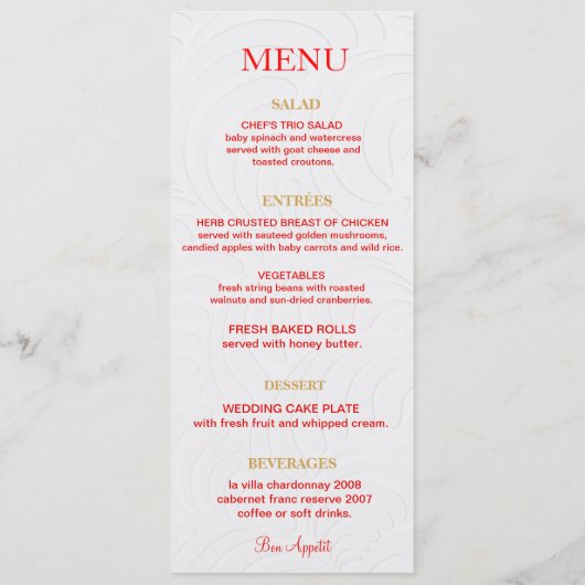Elegante Rote Rose Wedding Menu Card Menükarte (Rückseite)