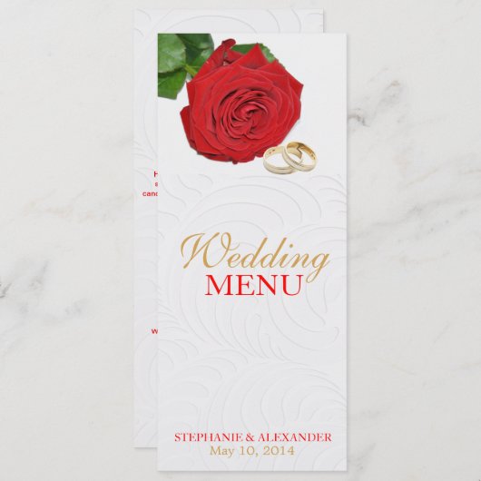 Elegante Rote Rose Wedding Menu Card Menükarte (Vorne/Hinten)