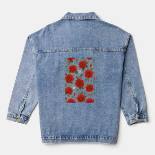 Elegante Rote Rose & White Jasmine Jeansjacke