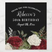 Elegante Rote Rosen 50. Geburtstag Vielen Dank Weinetikett (Einzelnes Label)
