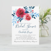 Elegante Rote Rosen Aquarell Blumenbeete Brautpart Einladung (Stehend Vorderseite)