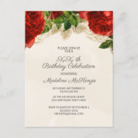 Elegante Rote Rosen auf Champagne Geburtstagseinla