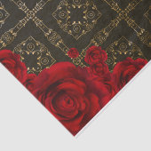 Elegante Rote Rosen auf Schwarz-Gold-Damaskus-Must Seidenpapier (Ausschnitt)