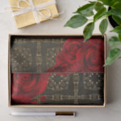 Elegante Rote Rosen auf Schwarz-Gold-Damaskus-Must Seidenpapier (Geschenk)