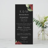 Elegante Rote Rosen auf schwarz Menükarte (Stehend Vorderseite)