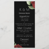 Elegante Rote Rosen auf schwarz Menükarte (Vorderseite)