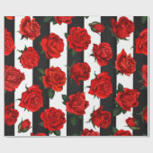  Elegante Rote Rosen auf Schwarz-Weiß-Streifen Geschenkpapier (Flach)